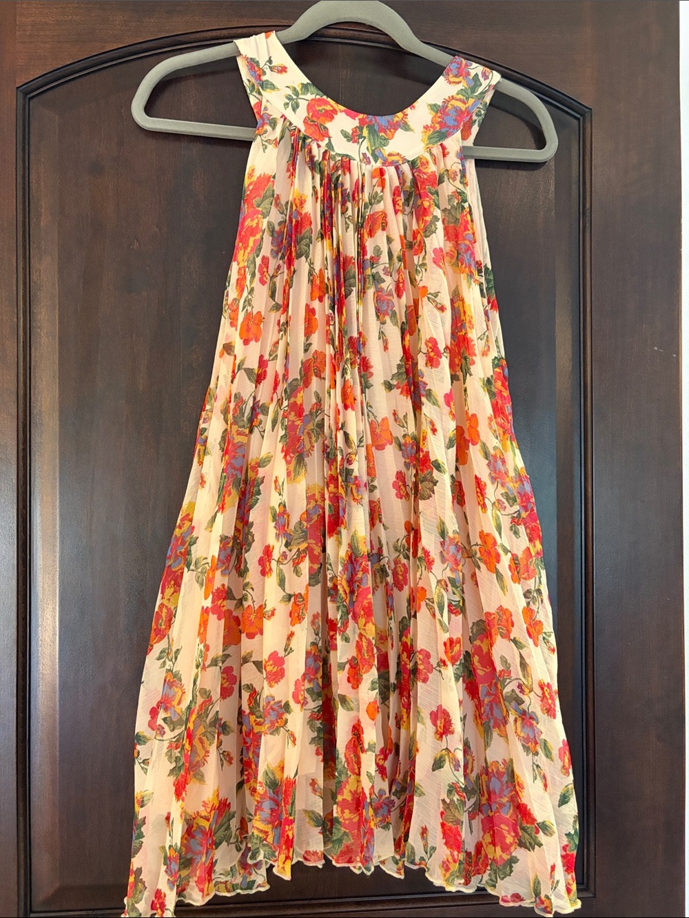 Free People Cream Floral Mini Dress with Red & Pink Flowers